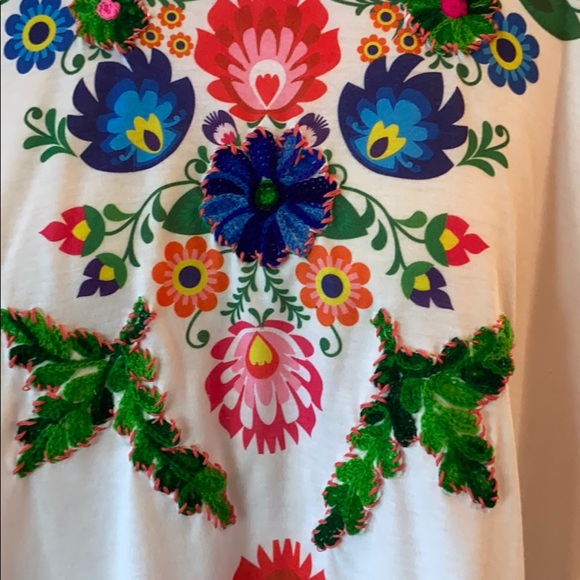 Embroidered Copper Feather Design pancho size M/L - Picture 2 of 3